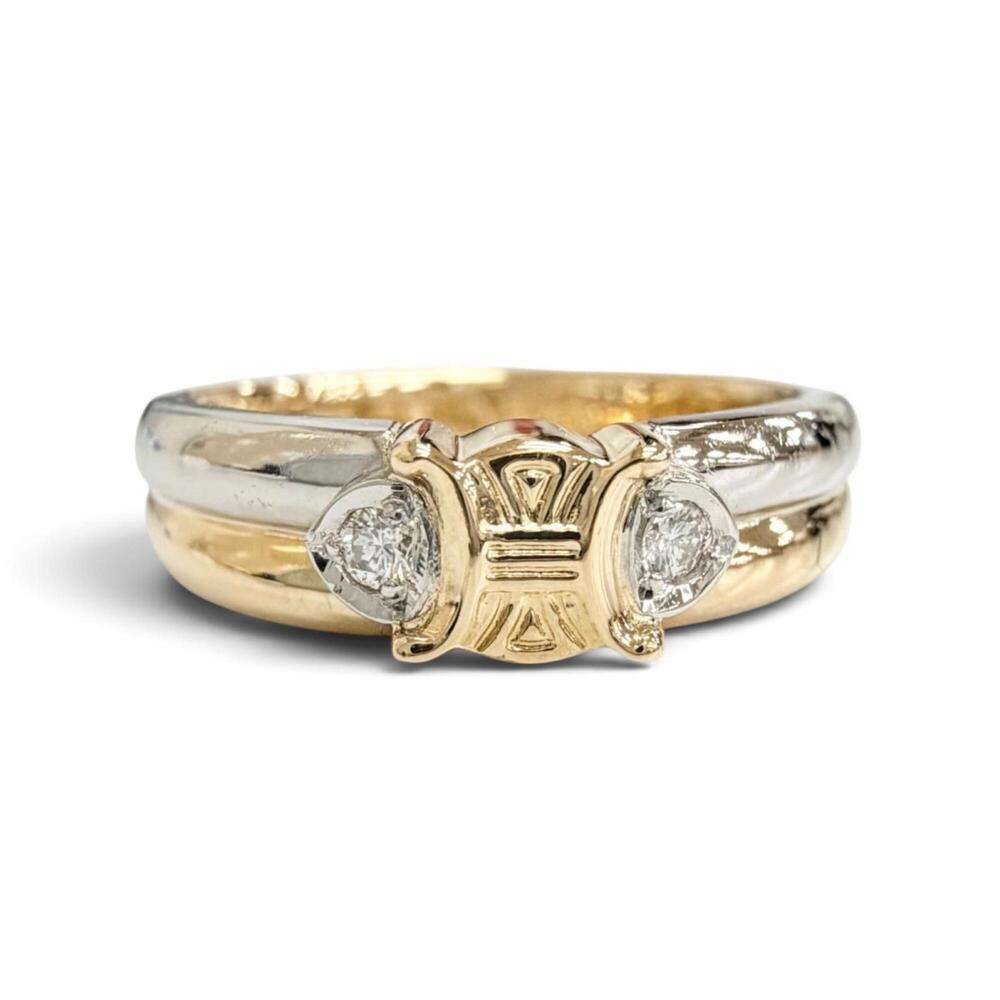 CELINE Vintage Macadam Ring, 750 PT950, 0.04CT Diamond, Gold/Platinum, Weight...
